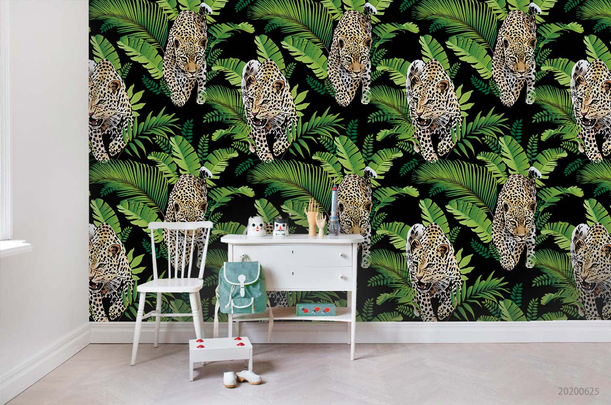 3D Leopard Green Leaf Wall Mural Wallpaper A265 Lqh