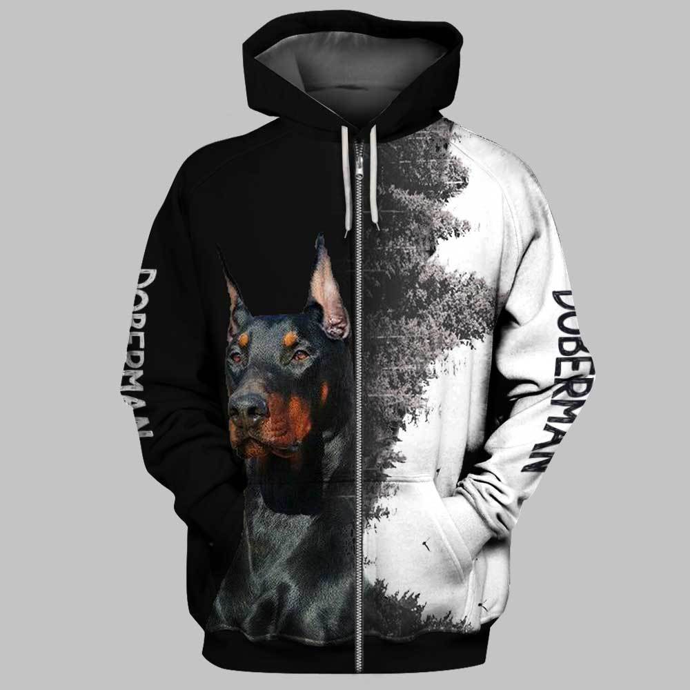 Doberman Forest 3D Full Printing Zip Hoodie And Unisex Tee
