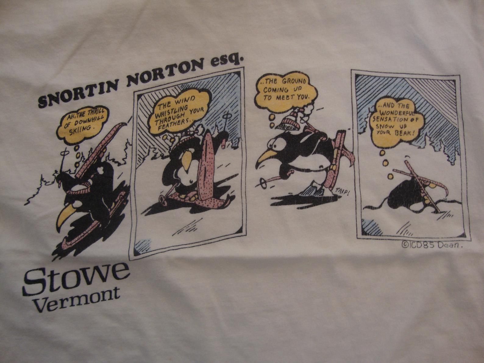 Vintage 80’s Snortin Norton Esq Stowe Vermont Penguin Skiing T Shirt M