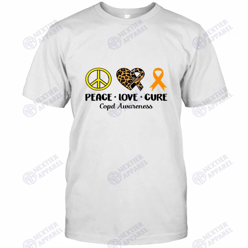 Copd Awareness Peace Love Leopard Heart Ribbon Family T-shirt