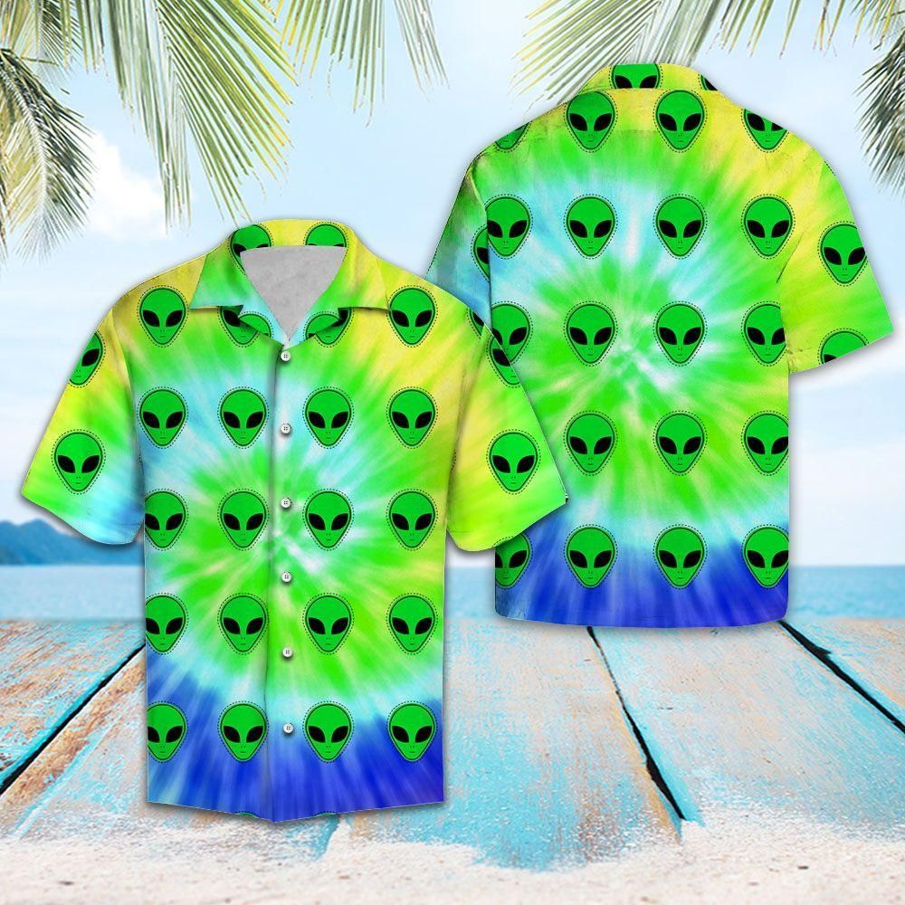 Alien Tiedye Aloha Hawaiian Shirt Colorful Short Sleeve Summer Beach Casual Shirt For Men And Women