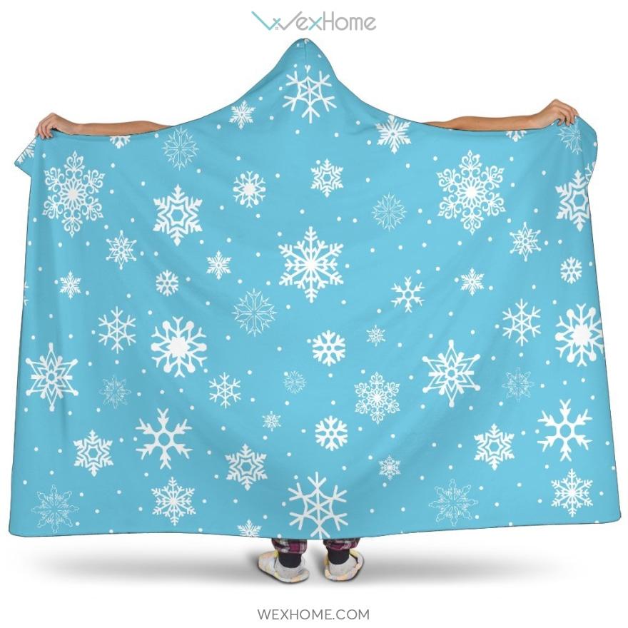 Snowflake Pattern Blue Background Hooded Blanket