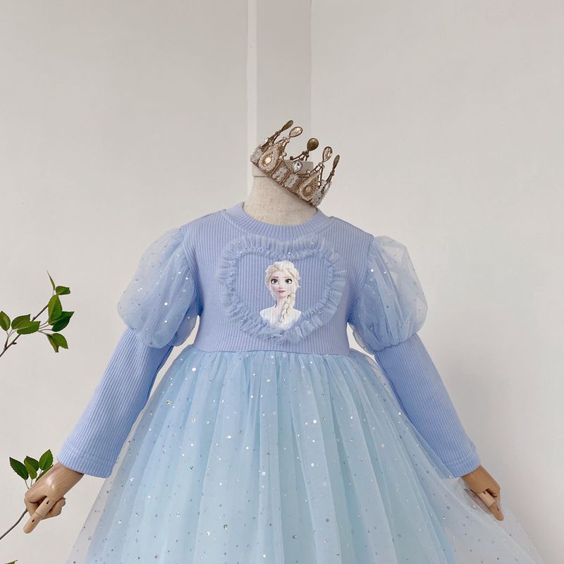 Aisha Princess Dress Girls Autumn Winter Plus Velvet Elsa Clothes Children’s Birthday Dress Kids Fluffy Yarn Toddler Dresses alx