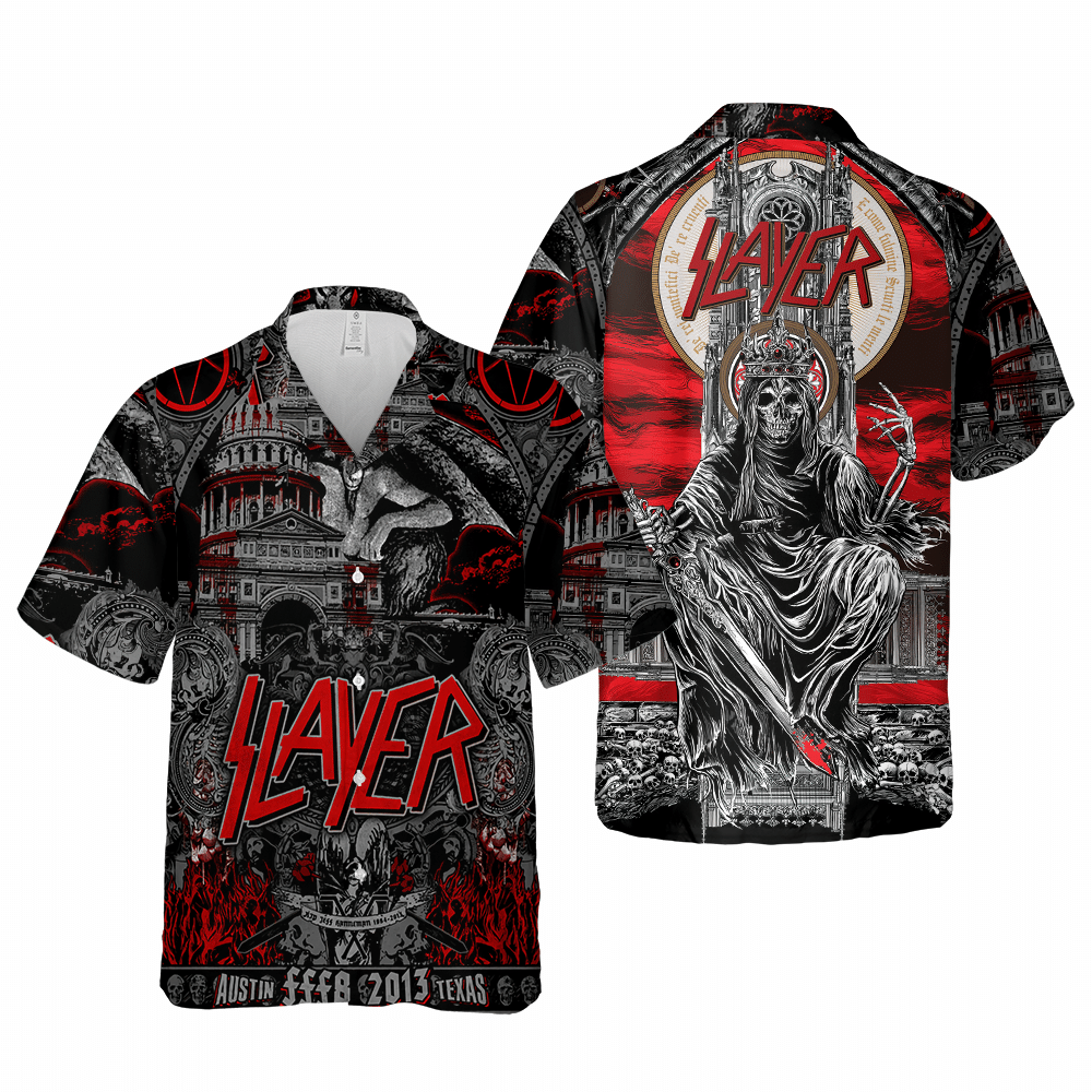 Slayer Heavy Metal Rock Demon Skull Art Cuban Shirt Premium Hawaii Ha39721