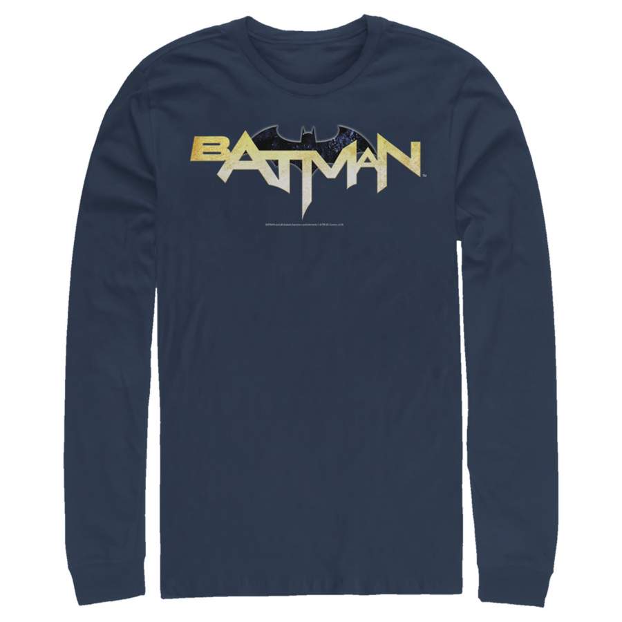 Batman Men’s Logo Messy Text  Long Sleeve Shirt