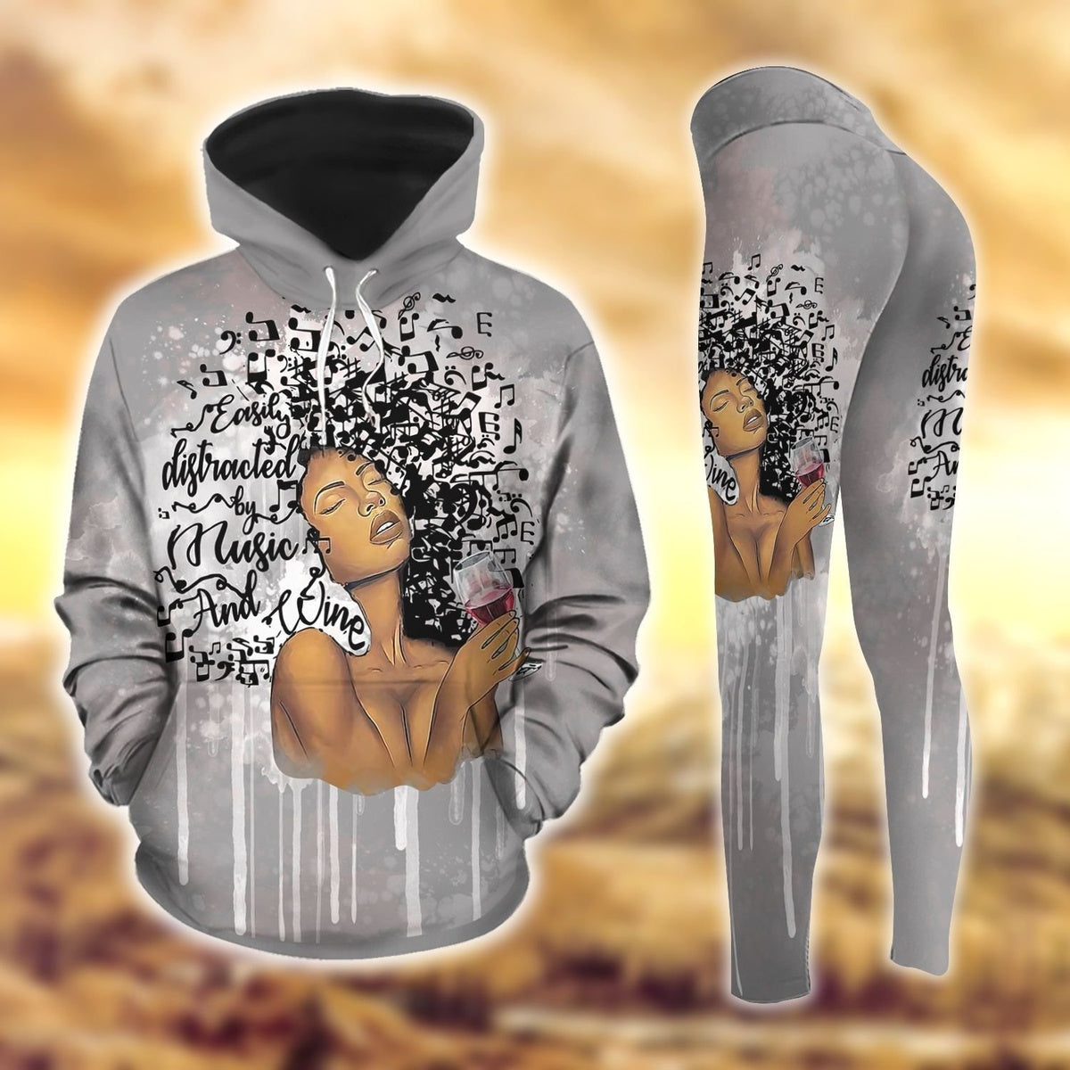 Black Queen Wine And Music Legging Hoodie, African Legging Hoodie