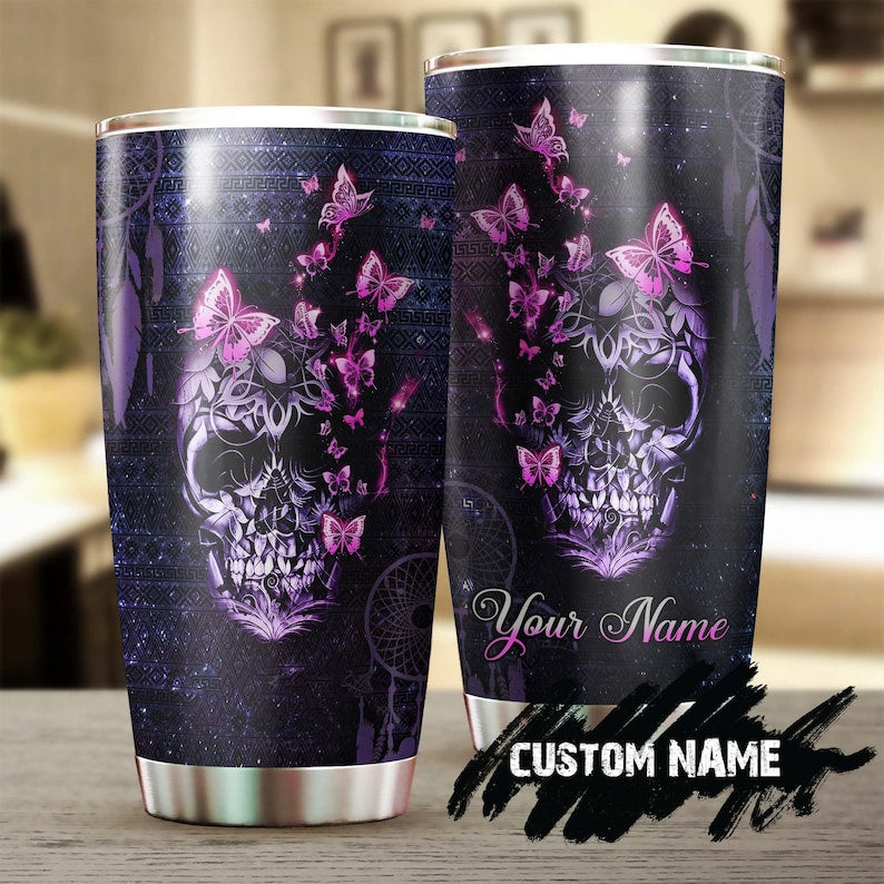 Skull With Butterfly Mandala Fairy Purple Personalized Tumbler-Skull Tumbler-Skull Birthday Gift Christmas Gift Mother’S Day Gift