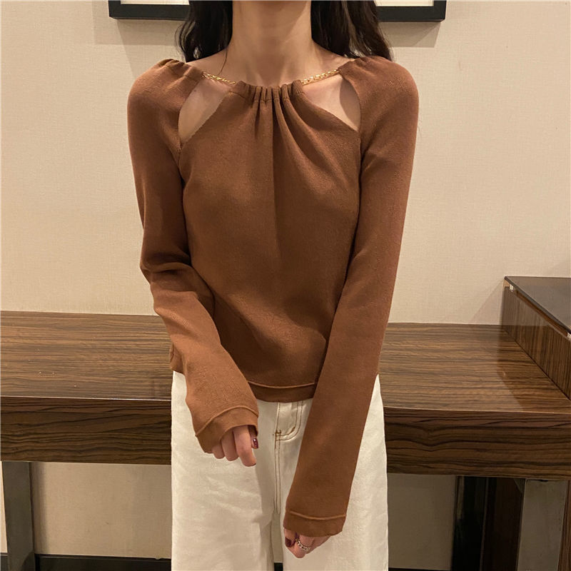 Sweater Pullovers Women Slim Design Hollow Out Long Sleeve Knitwear Autumn New Female All-match Solid Tender Simple Korean Style alx