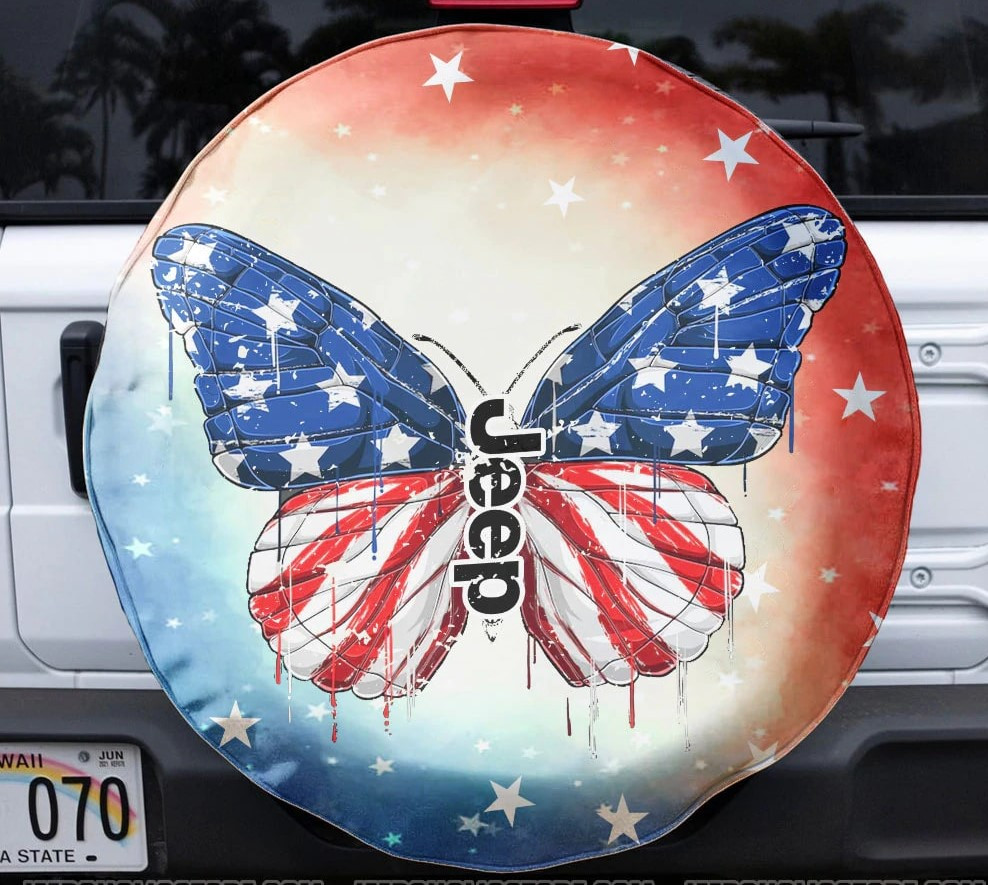 Jeep Butterfly 4Th Of July Spare Tire Cover