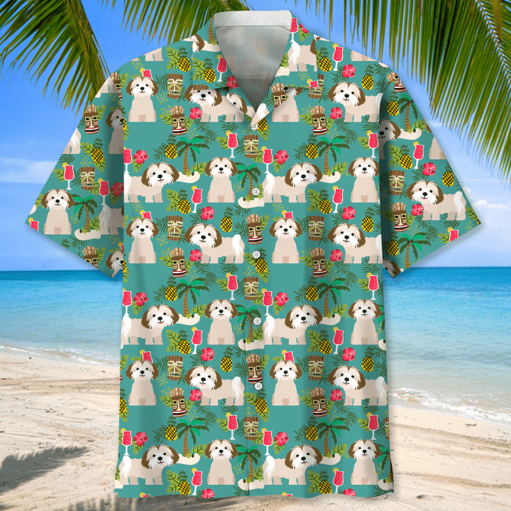 Shih Tzu Dog Animals Hawaii Graphic Print Short Sleeve Hawaii Shirt Ha37635