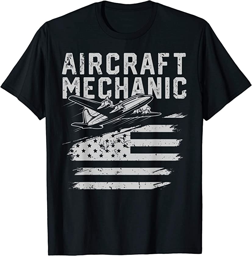 Aircraft Mechanic American Flag Airplane Vintage Gifts Men T-Shirt