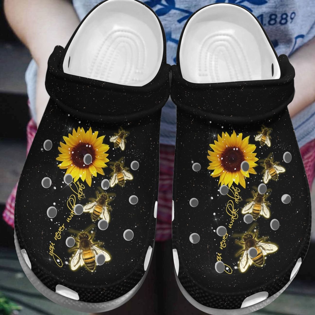 Bee Personalize Clog, Custom Name, Text, Fashion Style For Women, Men, Kid, Print 3D Whitesole You Never Walk Alone