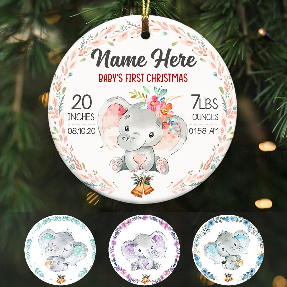 Personalized Elephant Baby First Christmas Circle Ornament Sb62 73O58