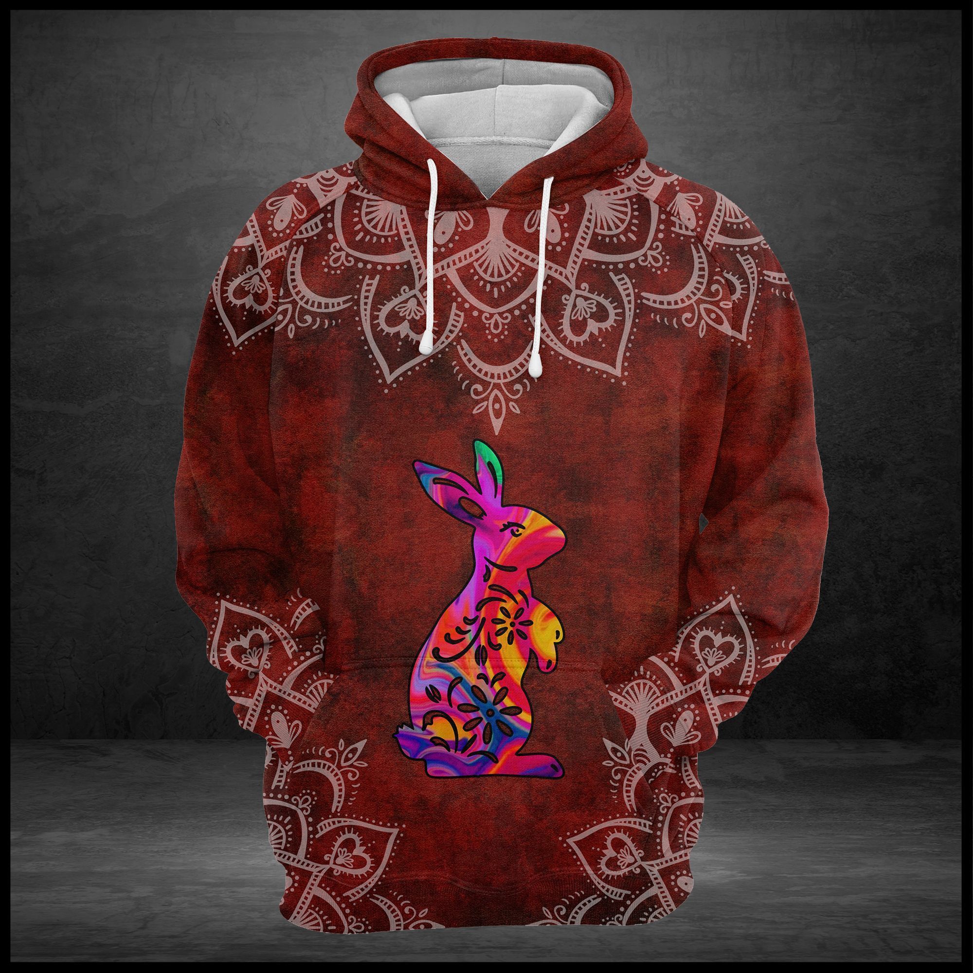 Rabbit Mandala Red Best Design 3D Printed Sublimation Hoodie Hooded Sweatshirt Comfy Soft And Warm For Men Women S to 5XL CTC1701962