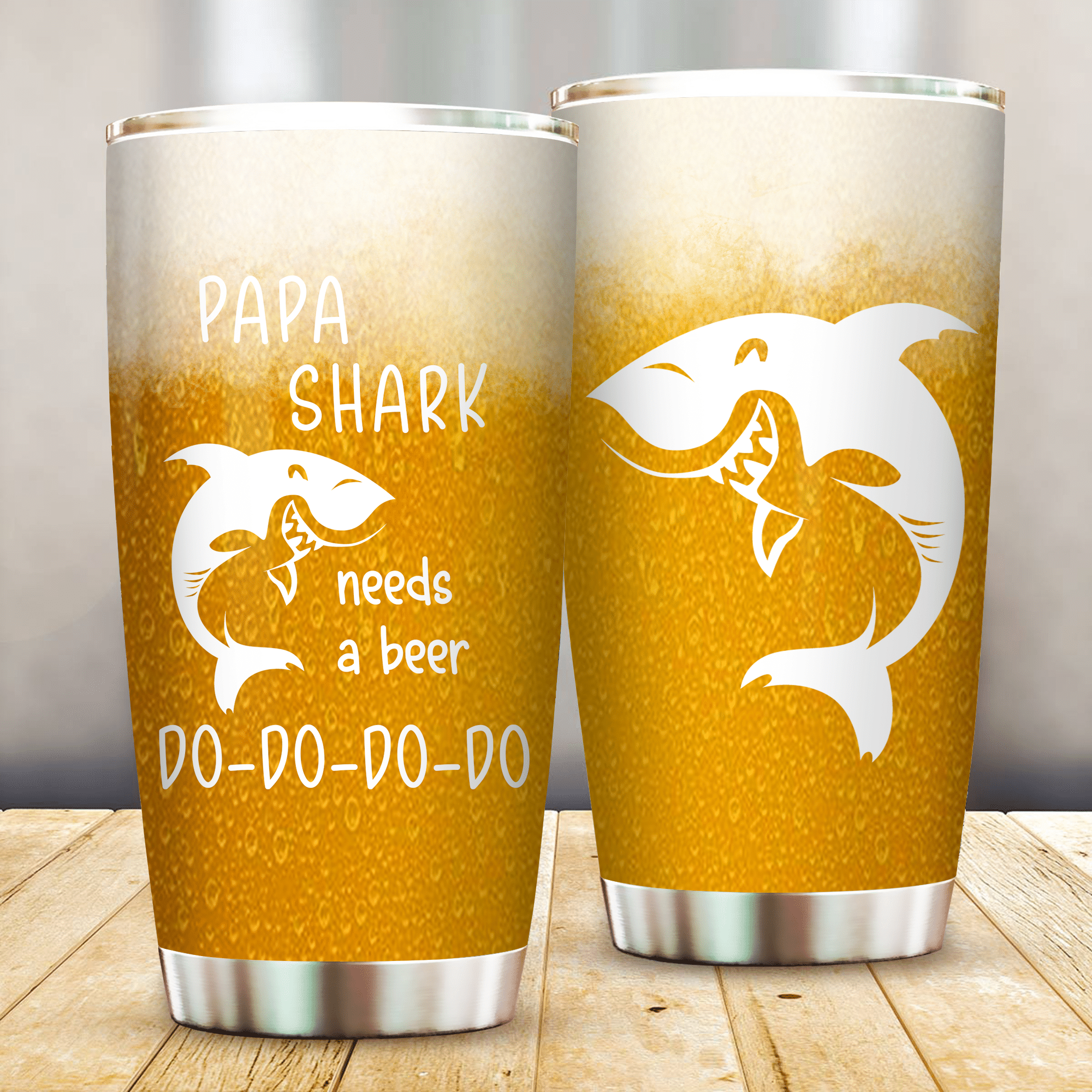 3d Papa Shark Needs A Beer Stainless Steel Tumbler