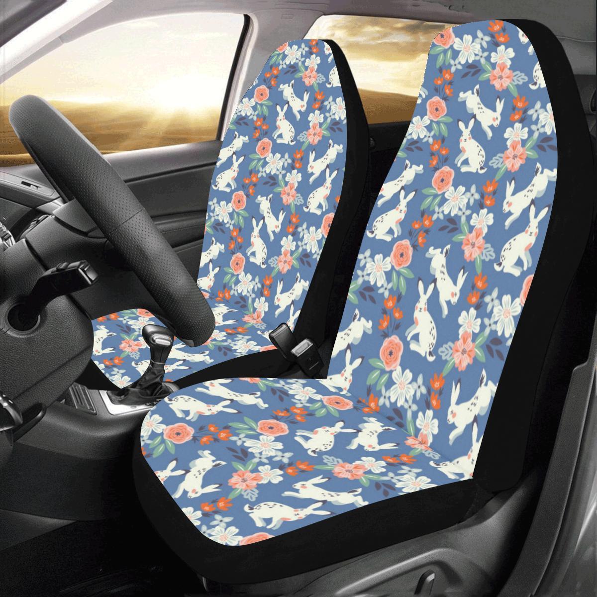 Bunny And Flower Pattern Car Seat Cover | Universal Fit Car Seat Protector | Easy Install | Polyester Microfiber Fabric | Csc1273