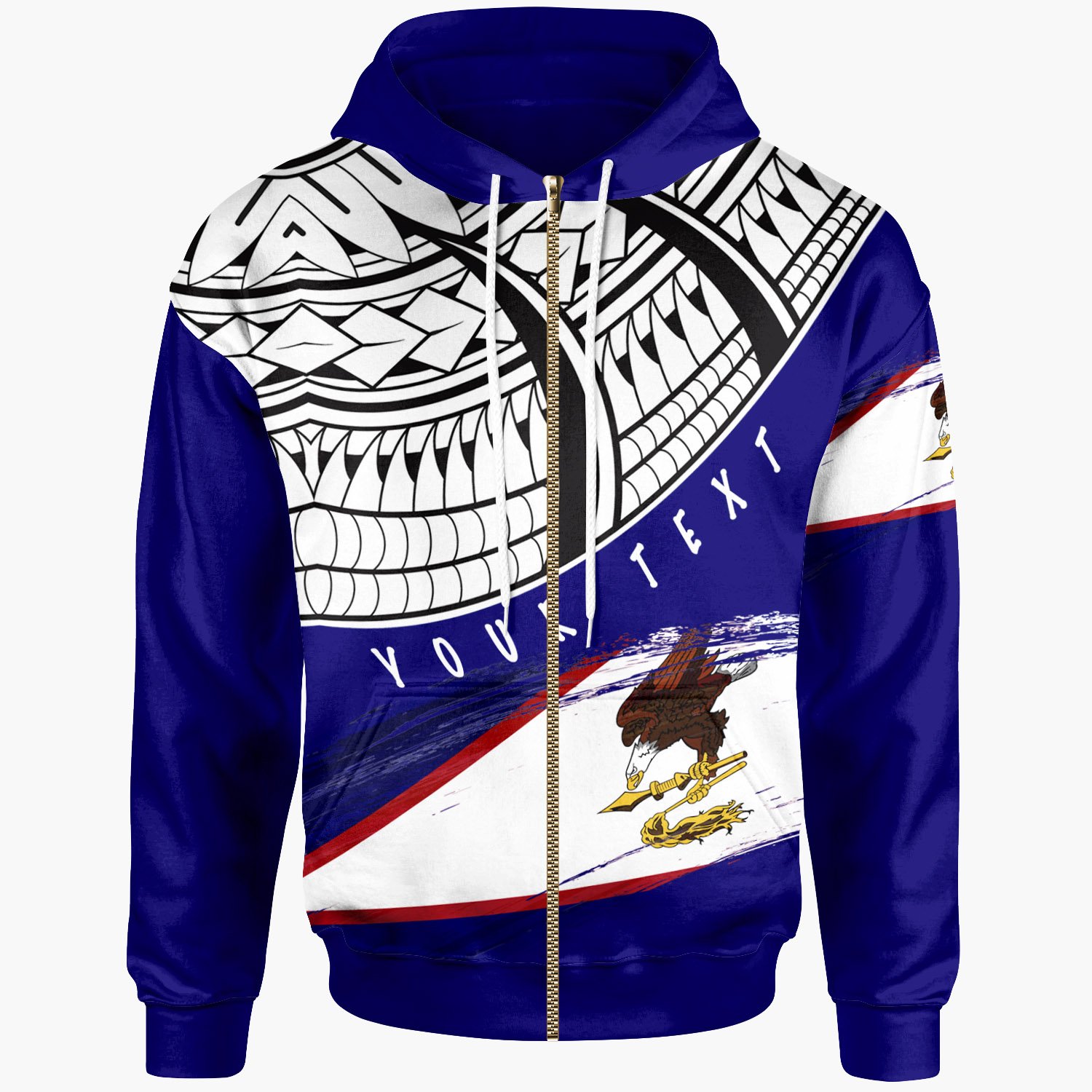 American Samoa Custom Personalised Zip Hoodie – Claws Pattern With Flag – BN20