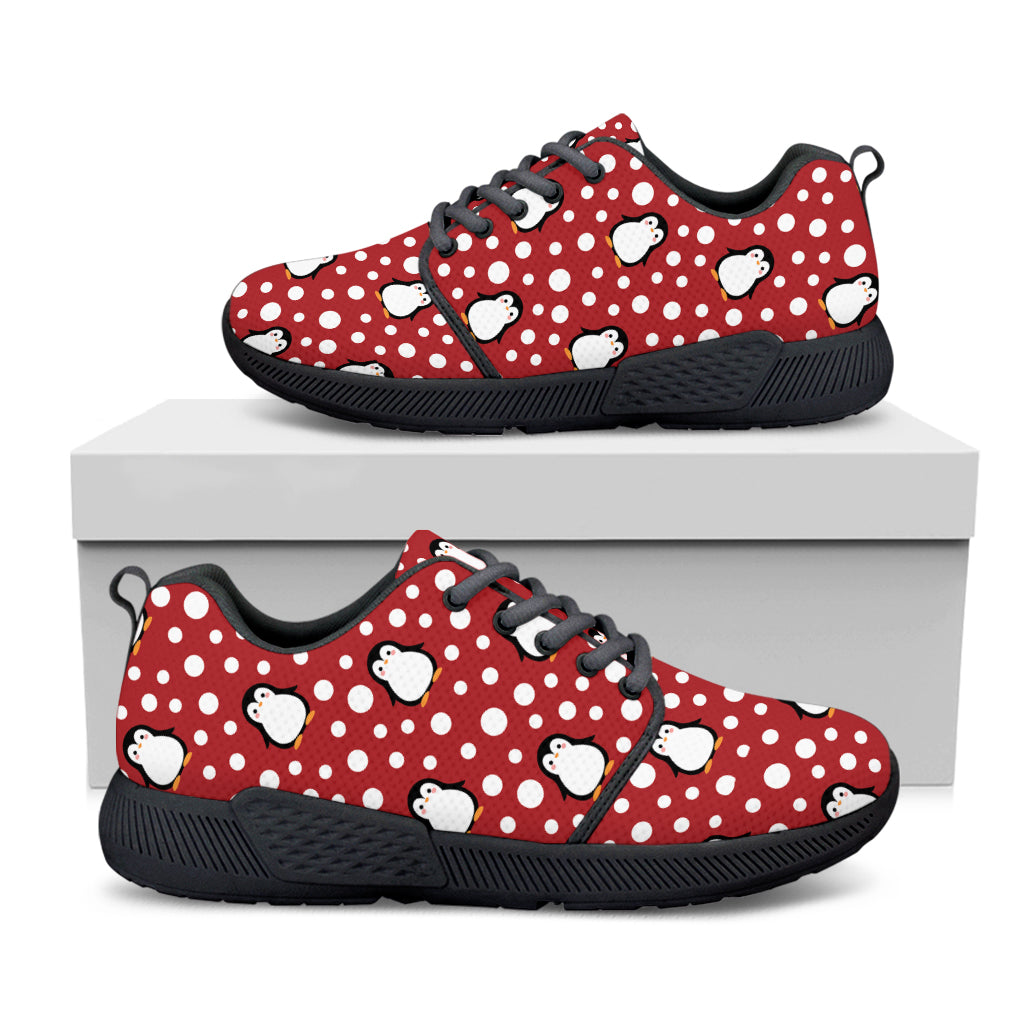 Red Snow Penguin Pattern Print Black Athletic Shoes