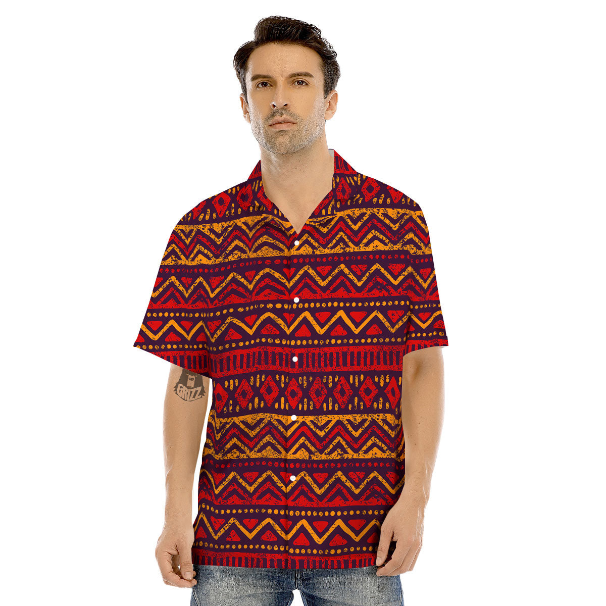 Tribal Red African Print Pattern Men’S Hawaiian Shirt