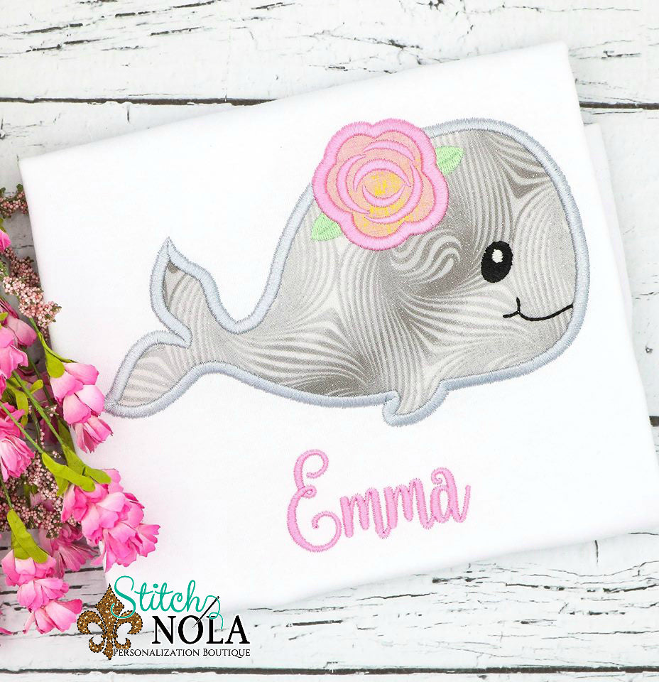 Personalized Whale With Flower Applique Shirt