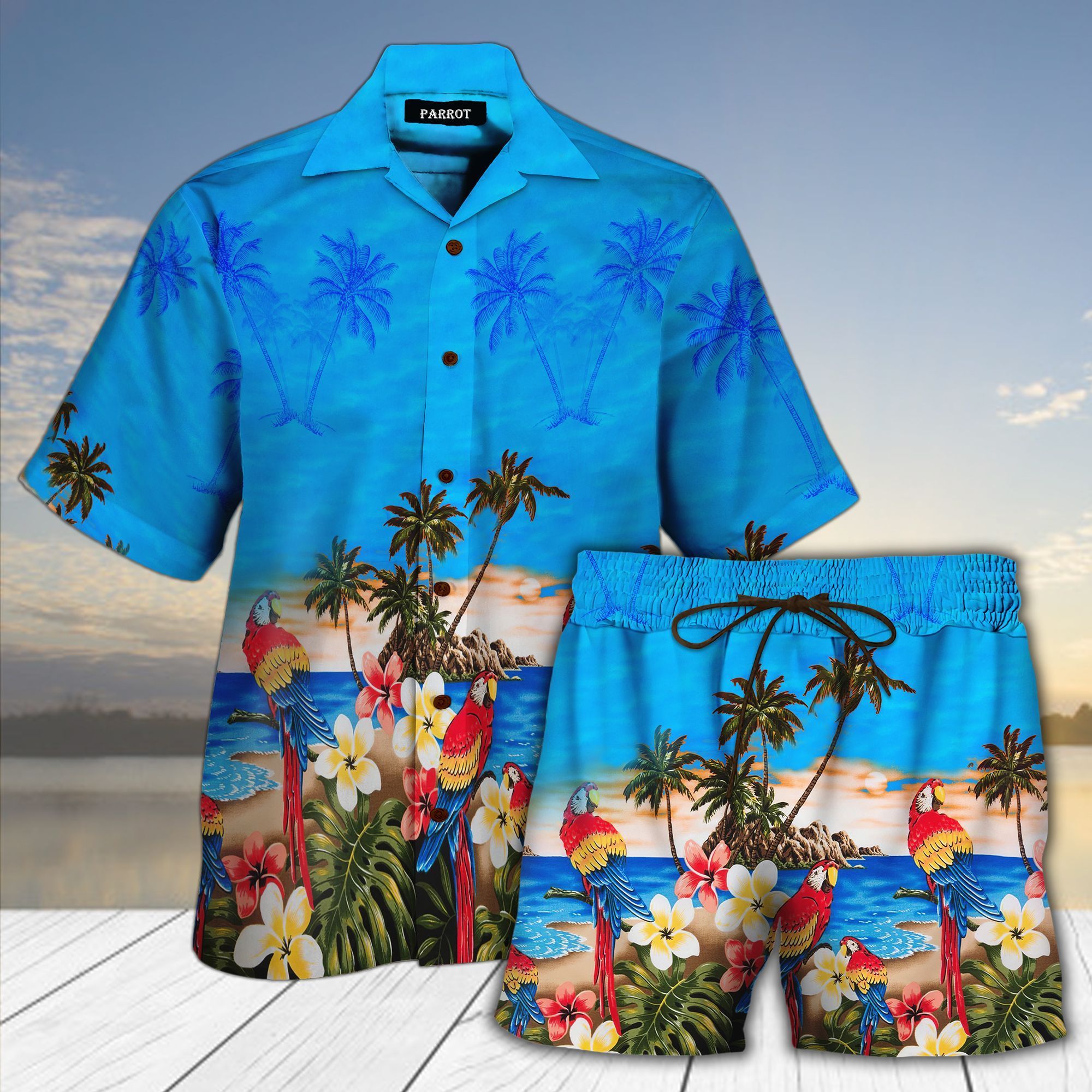 Parrot Beach All Over Printed Hawaii Shirt And Short Ha57587