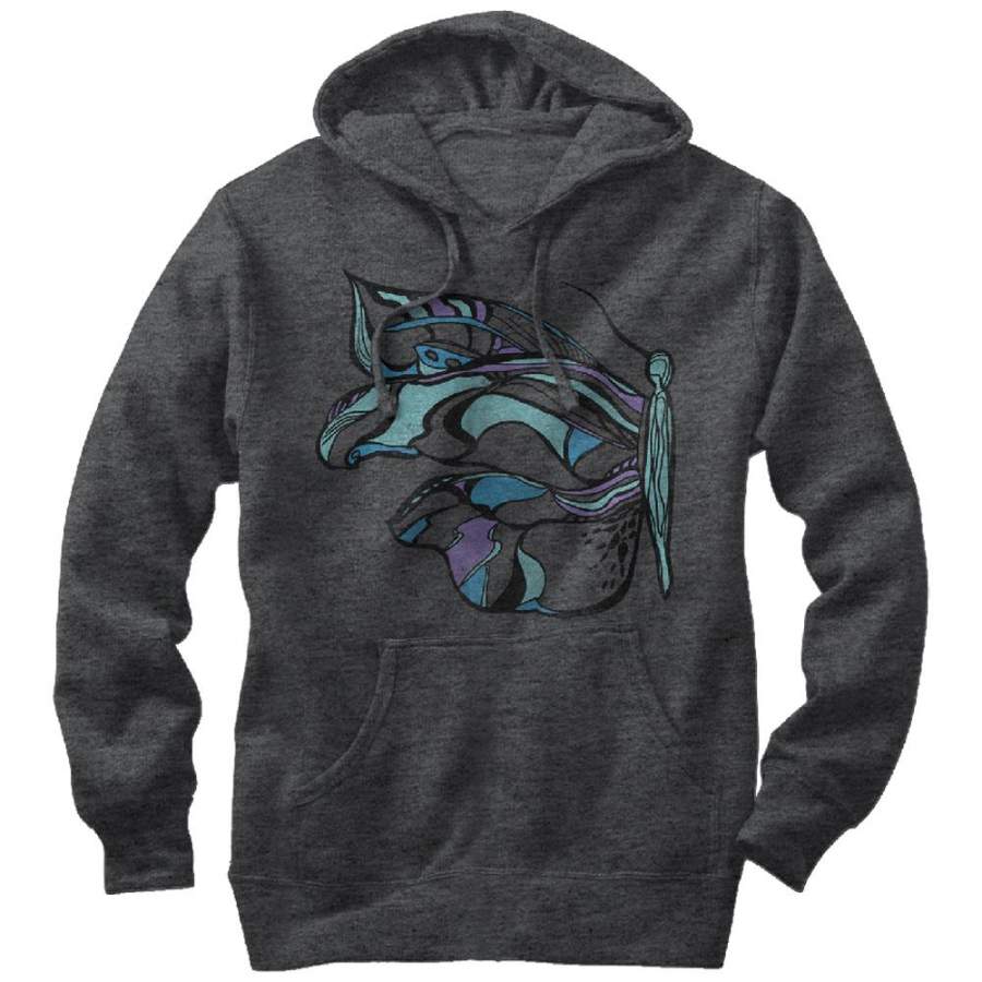 Lost Gods Men’s Abstract Butterfly  Lightweight Hoodie Charcoal Heather