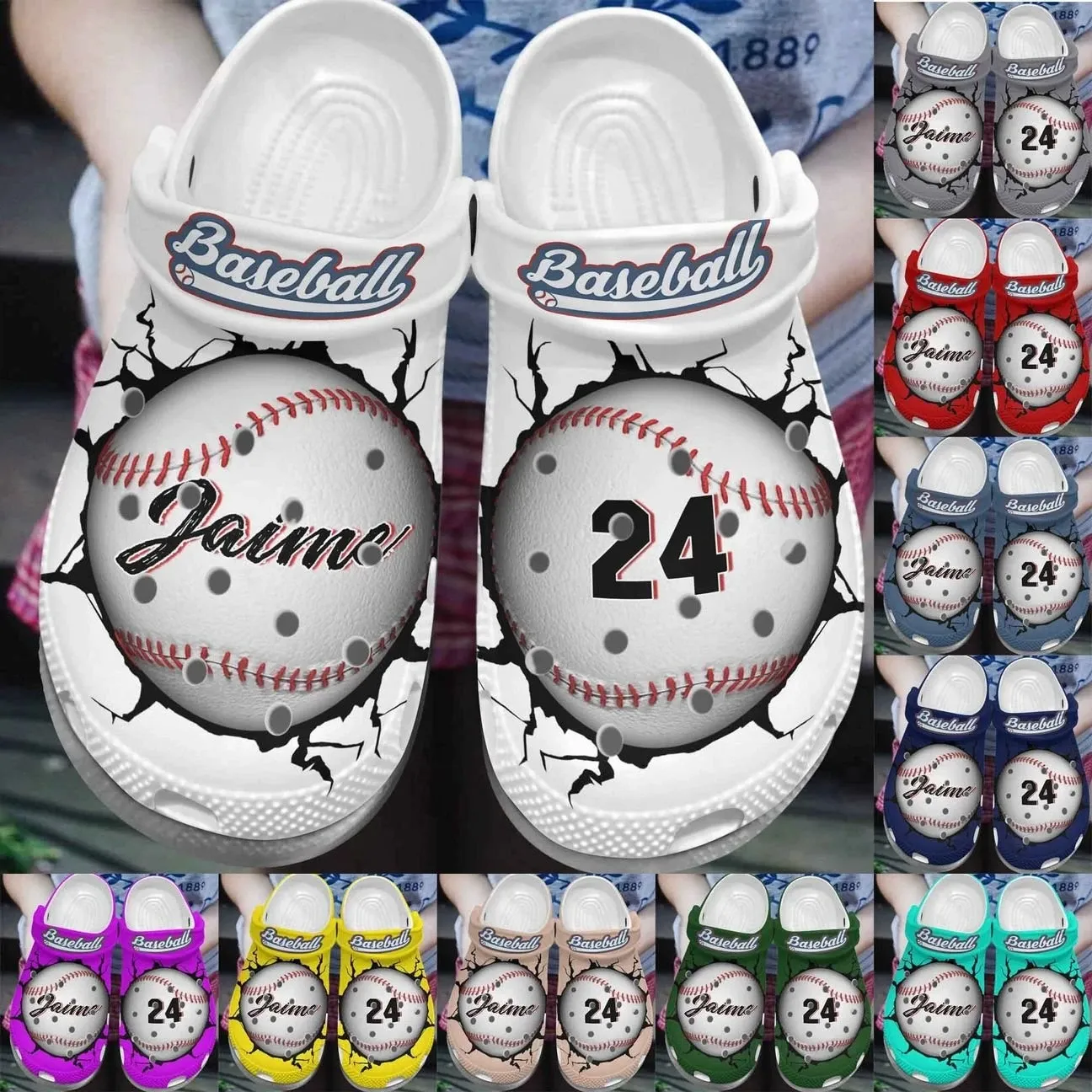 Baseball Personalize Clog Custom Crocss Fashionstyle Comfortable For Women Men Kid Print 3D Whitesole Crack Personalized