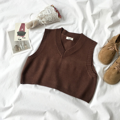 Autumn Sleeveless Sweater Women Sweet Solid Color V Neck Knitted Loose Sleeveless Slim Vest Jumpers Pull Femme alx