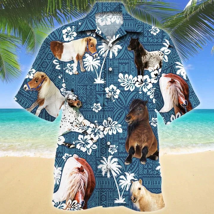 Miniature Horse Blue Tribal Pattern Hawaii Shirt Ha57442