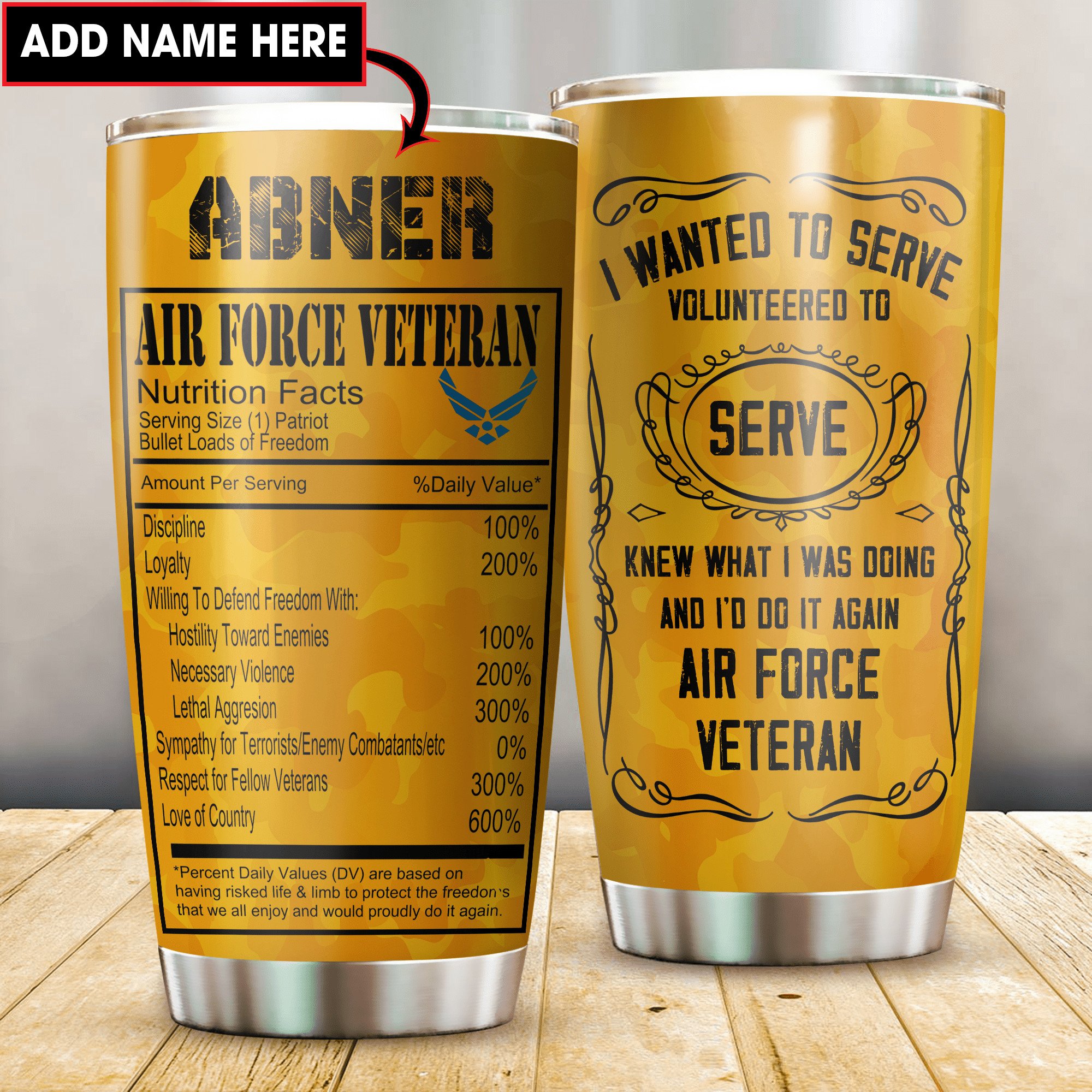 Air Force Veteran Custom Name Tumbler