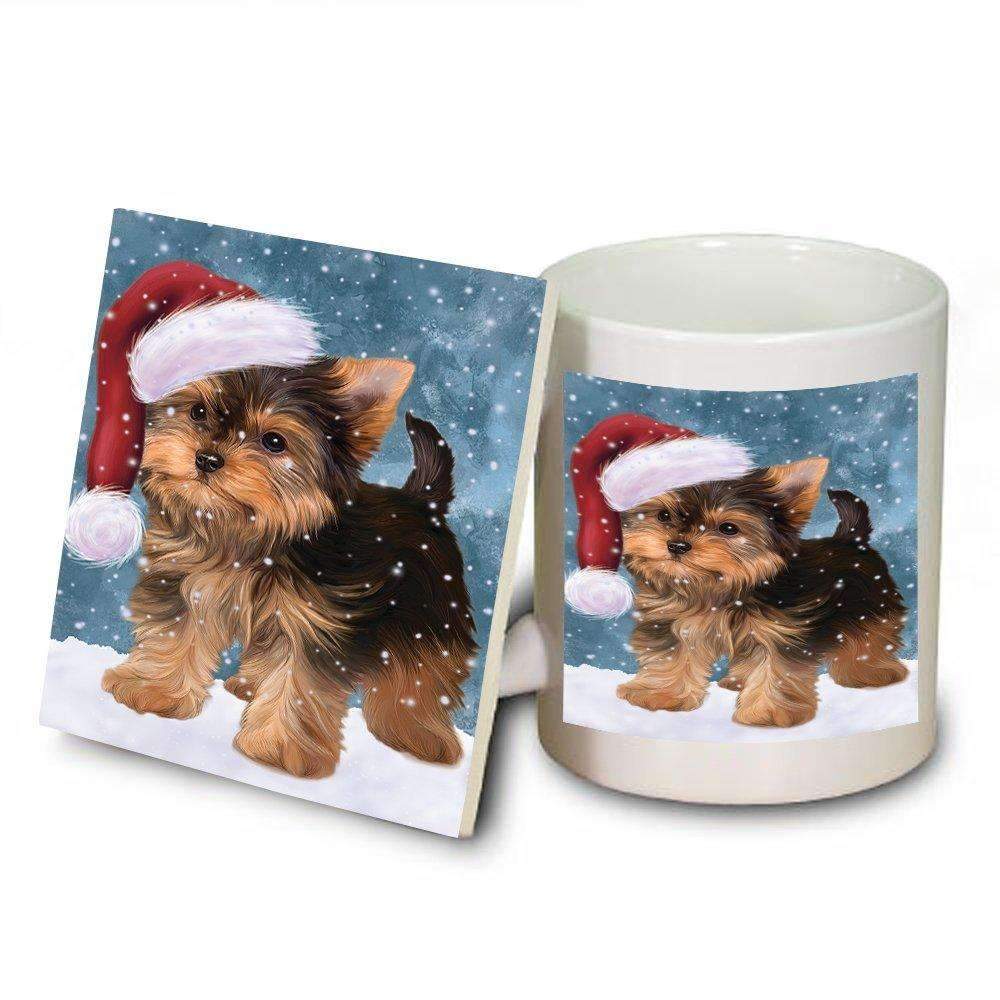 Let It Snow Happy Holidays Yorkshire Terrier Puppy Christmas Mug And Coaster Set Muc0323