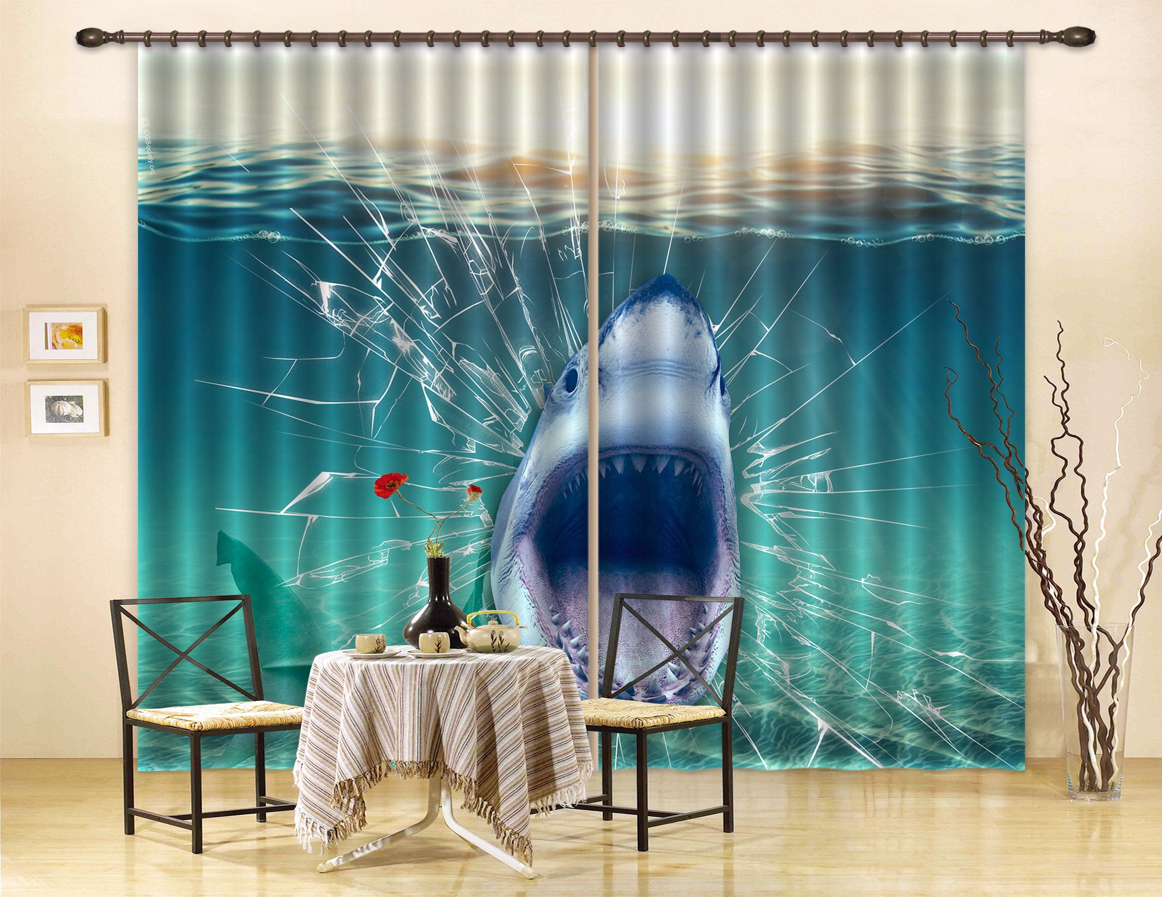 3D Deep Sea Shark Curtains And Drapes Lqh A543