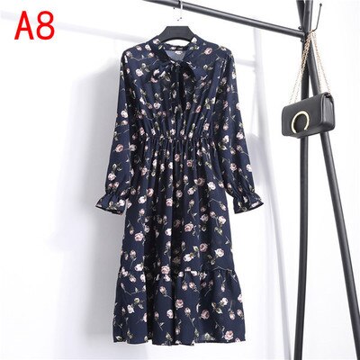 Summer Plus Size Dress Women Fashion Women Dress Bohemian Floral Print Dot Long Sleeve Chiffon Dresses Bow Floral Club Party alx