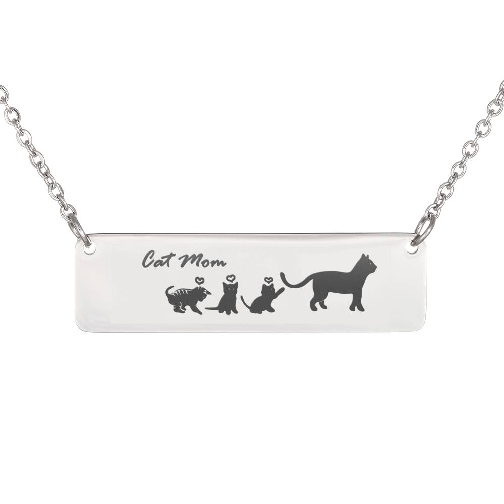 Personalized Children To Mom Necklace, Cat Mom With 3 Kittens