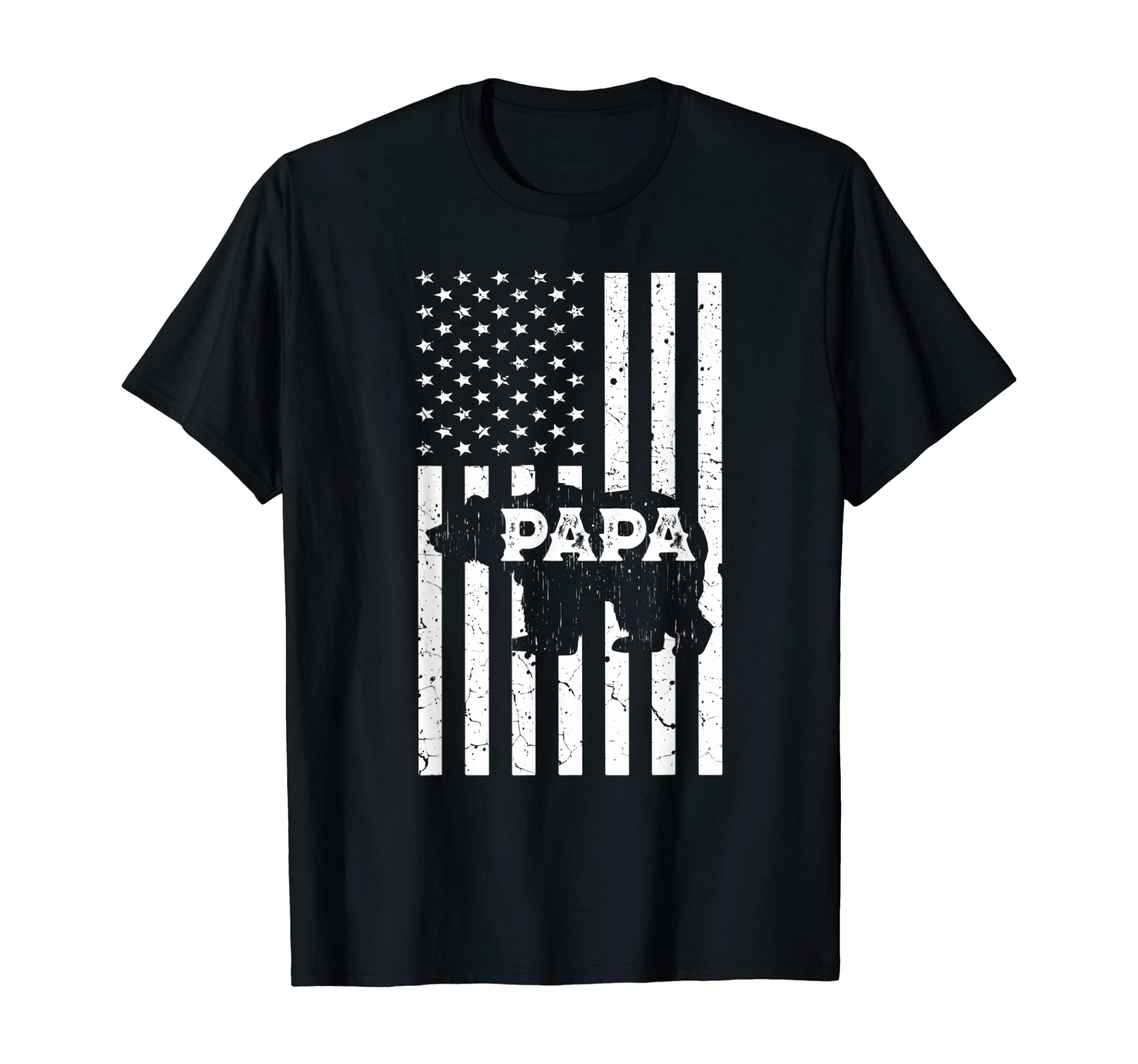 Mens Papa Bear Top USA American Flag Father Day Men T-Shirt