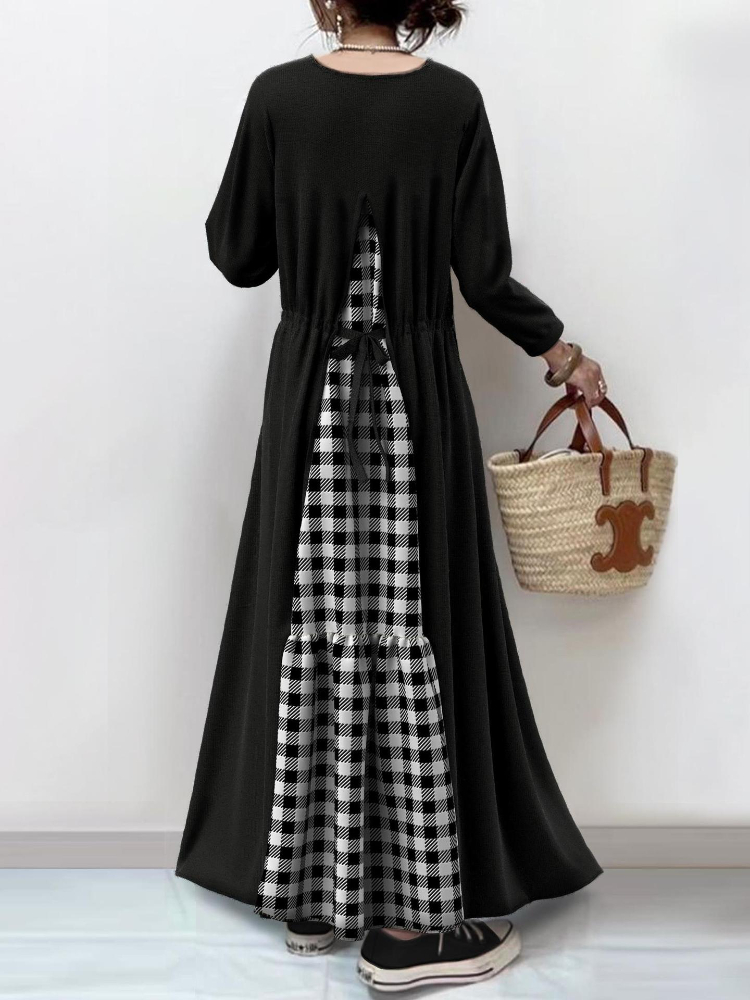 Spring Summer Elegant Dresses for Women 2023 V-neck Long Sleeve Belt Plaid Dress Loose Robe Streetwear Long Dresses for Women alx