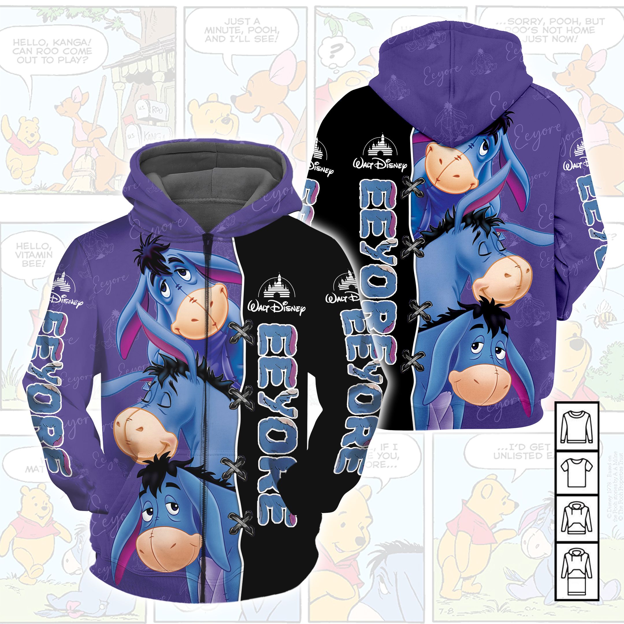 Winnie The Pooh Cartoon Three Eeyore Hoodie All Over Printed 3D Unisex Men Women