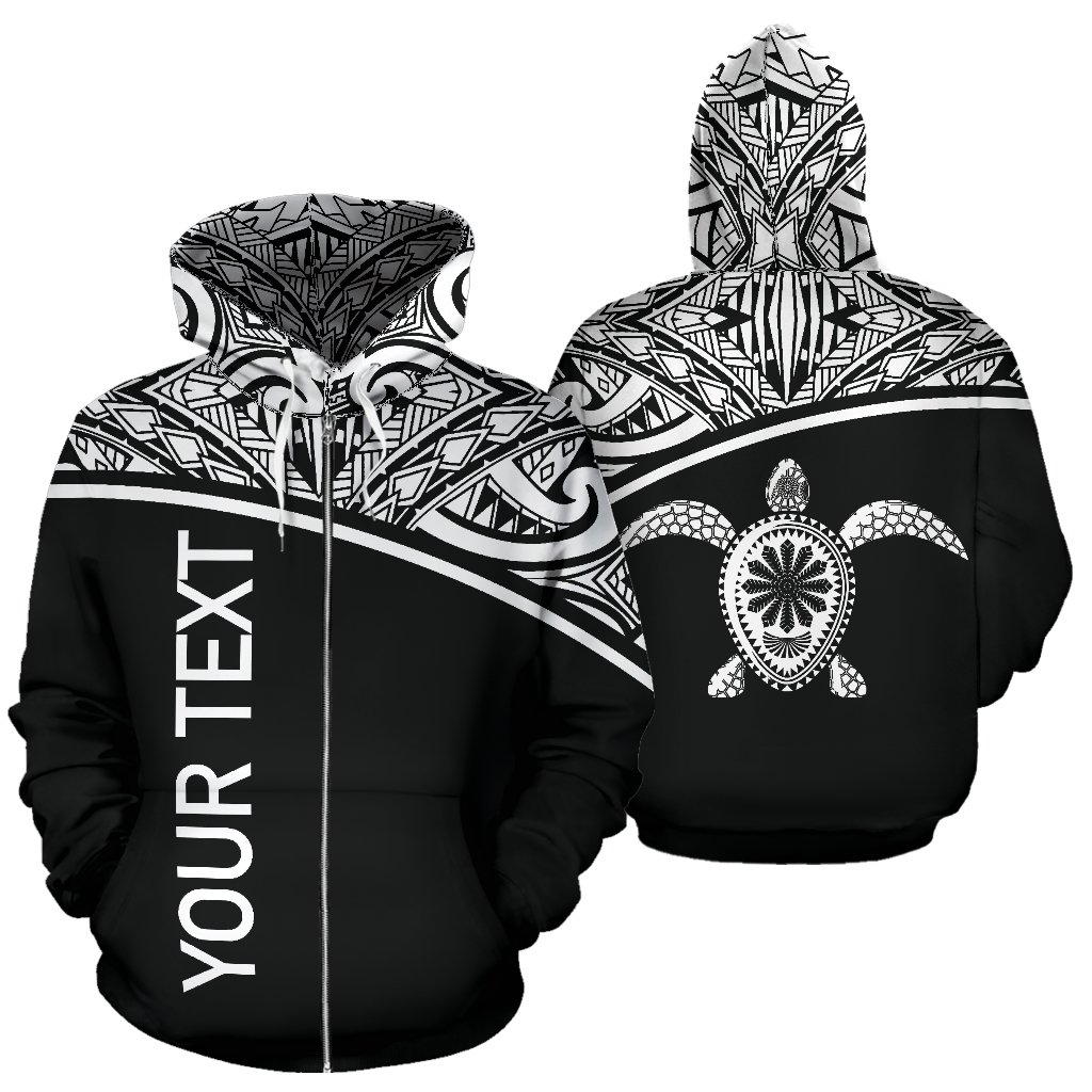 Turtle All Over Custom Personalised Zip-Up Hoodie – Polynesian Black Curve Style – BN09