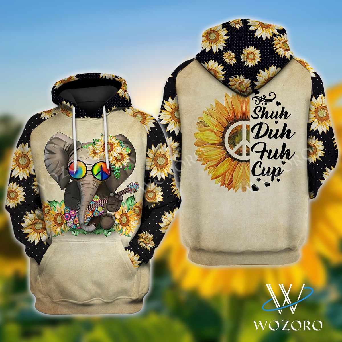 Shuh Duh Fuh Flower Guitar Elephant Hippie 3D Printed Sublimation Hoodie Hooded Sweatshirt Comfy Soft And Warm For Men Women S To 5Xl Ctc25039217