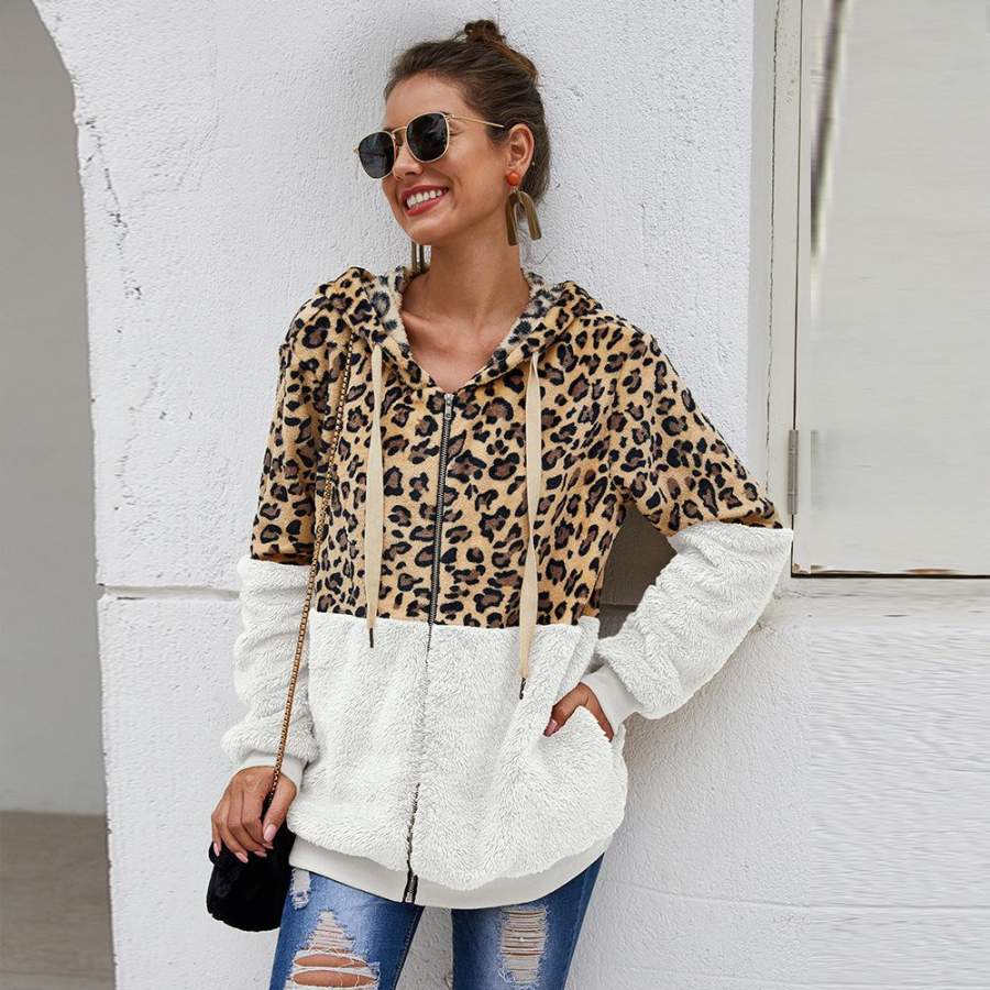 Leopard Stitching Clothes Cheap Fleece  Hoodie