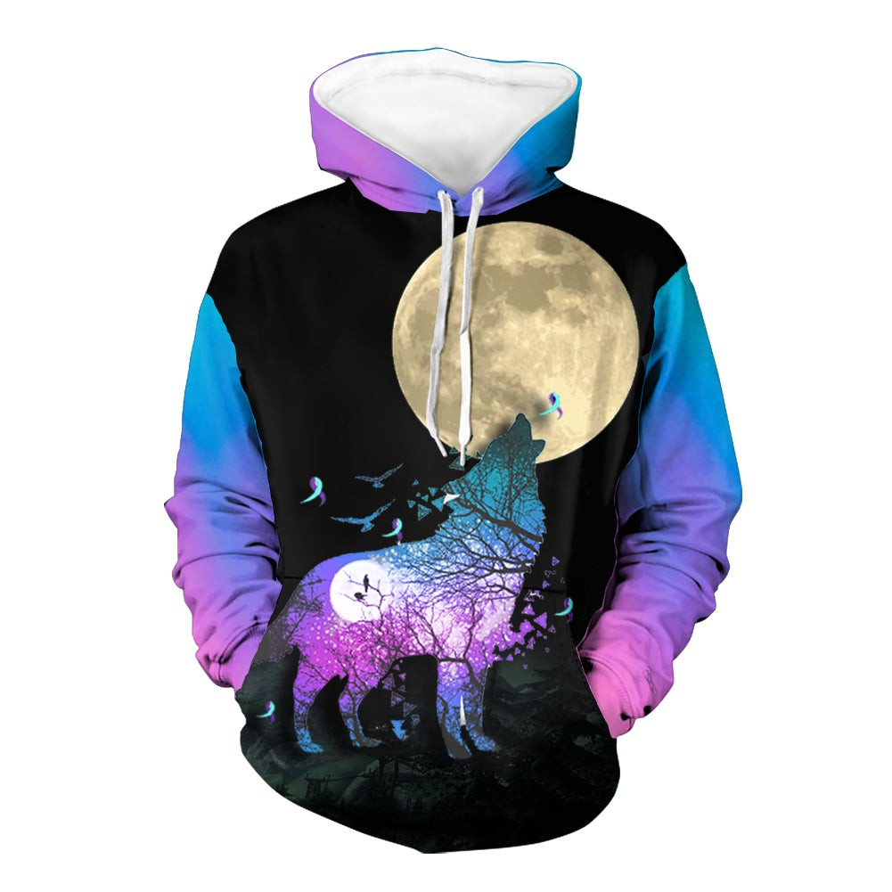 Wolf Native Under The Moon 3D Hoodies Shirt Sweater Zip Hoodie Gifts For Birthday