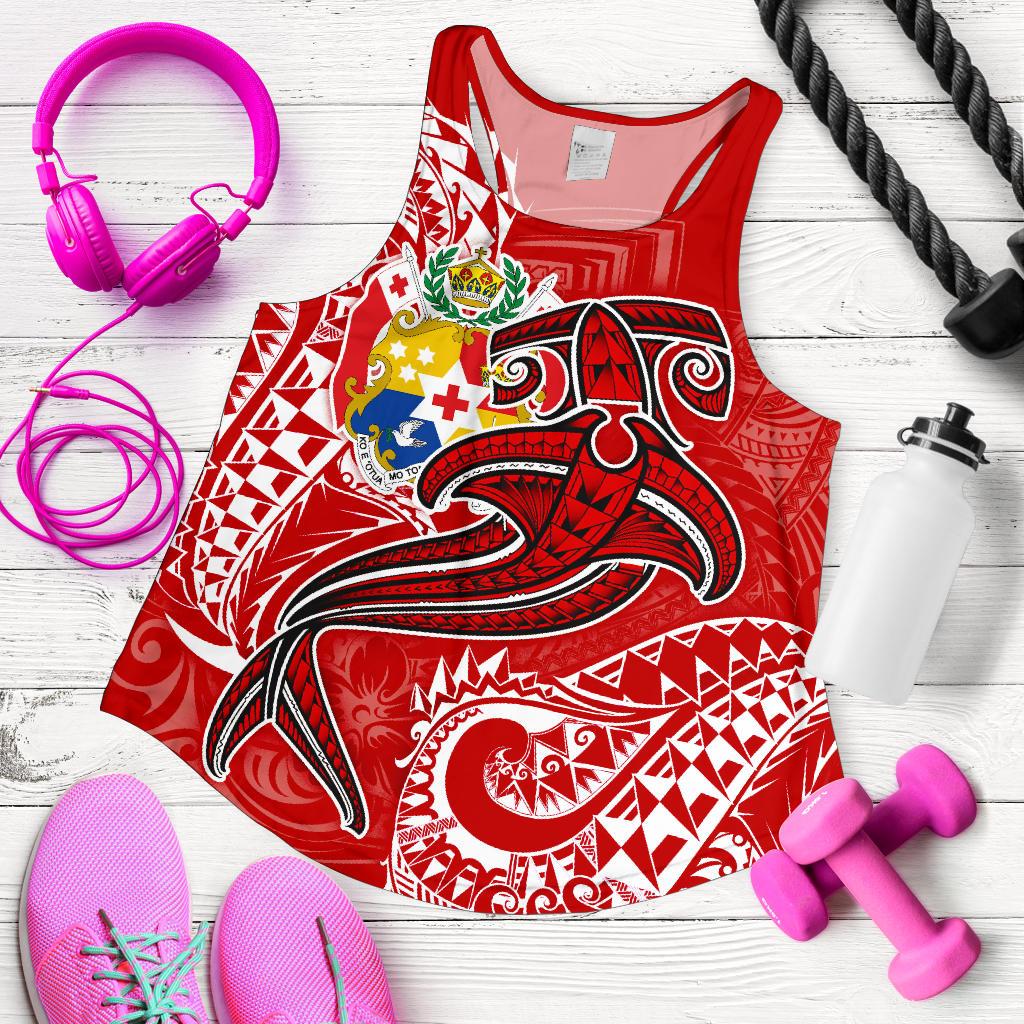 Tonga Women’S Racerback Tank – Red Shark Polynesian Tattoo