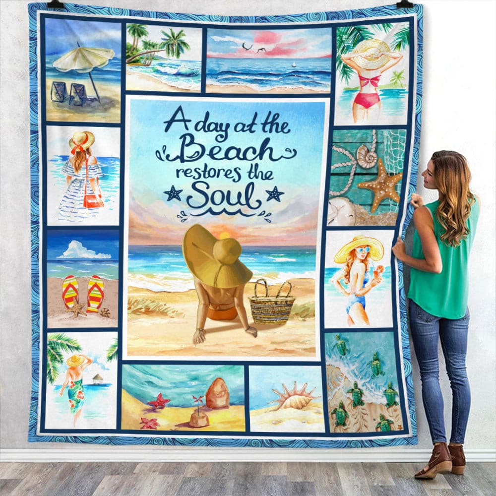 Beach Summer Girl Fleece Blanket Throw Blanket Sherpa Blanket Christmas Throw Blanket