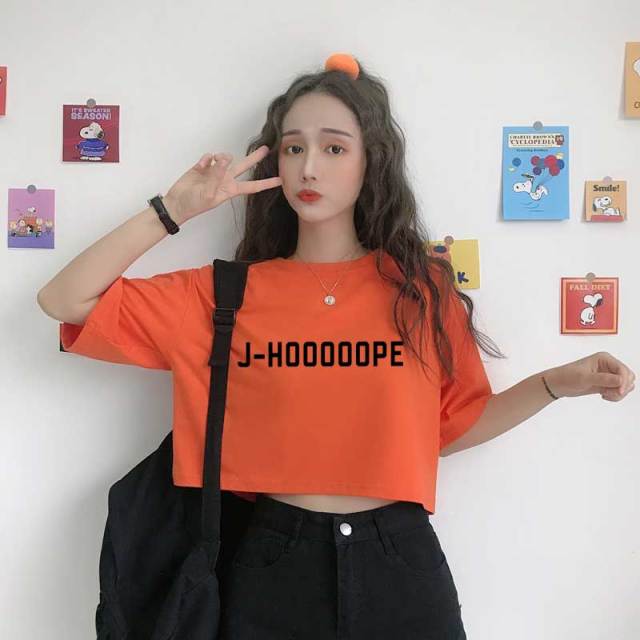 Women Summer Crop Top Bts Bangtan Boys J-Hooooope Letter Black Printing Casual  Cotton Tee