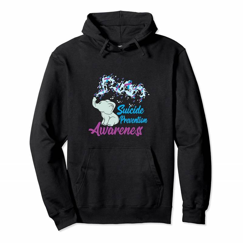 Suicide Prevention Awareness Elephant Teal Purple Ribbon Pullover Hoodie, T-Shirt, Sweatshirt