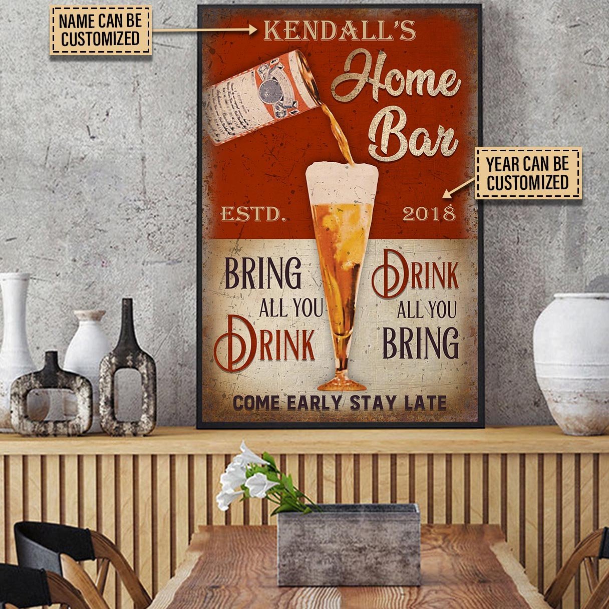 Aeticon Gifts Personalized Beer Drink All You Bring Canvas Mom Dad Gift Home Decor