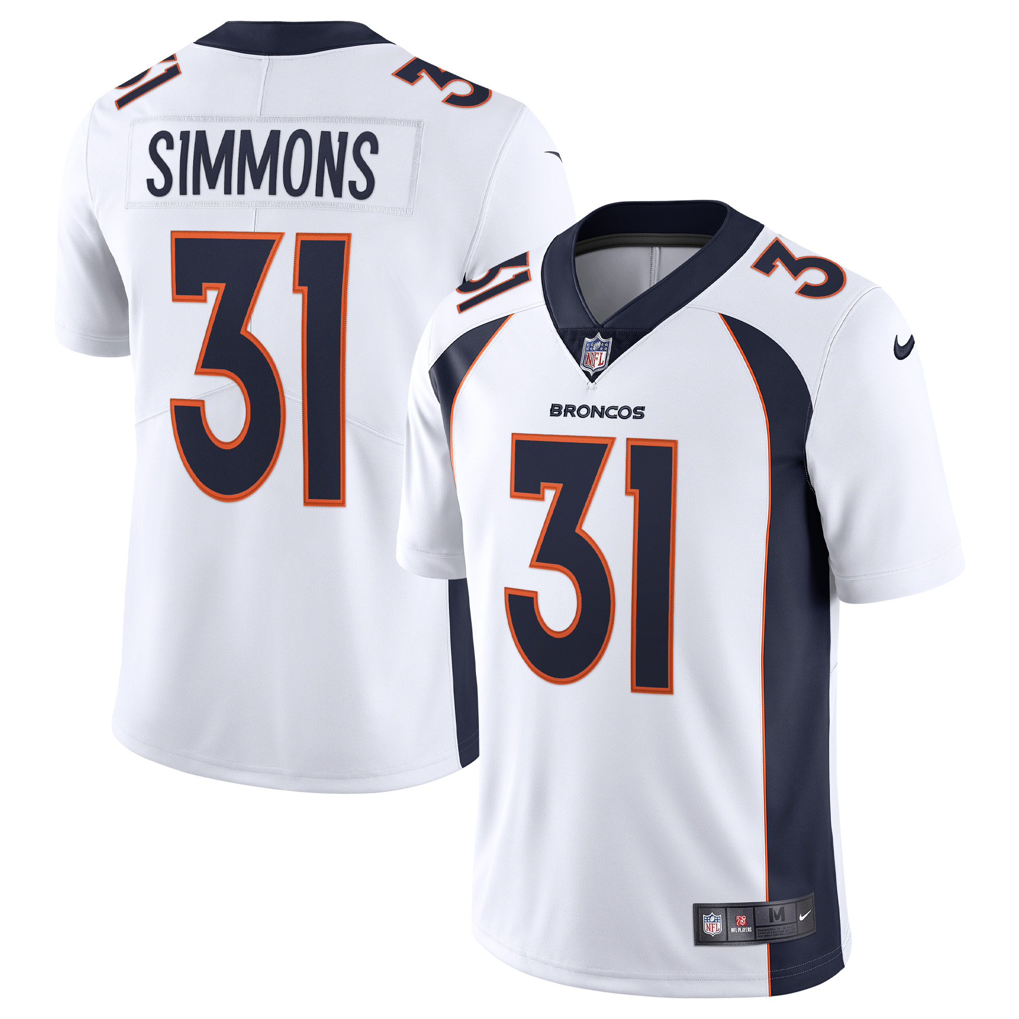 Men’s Denver Broncos Justin Simmons White Vapor Limited Jersey