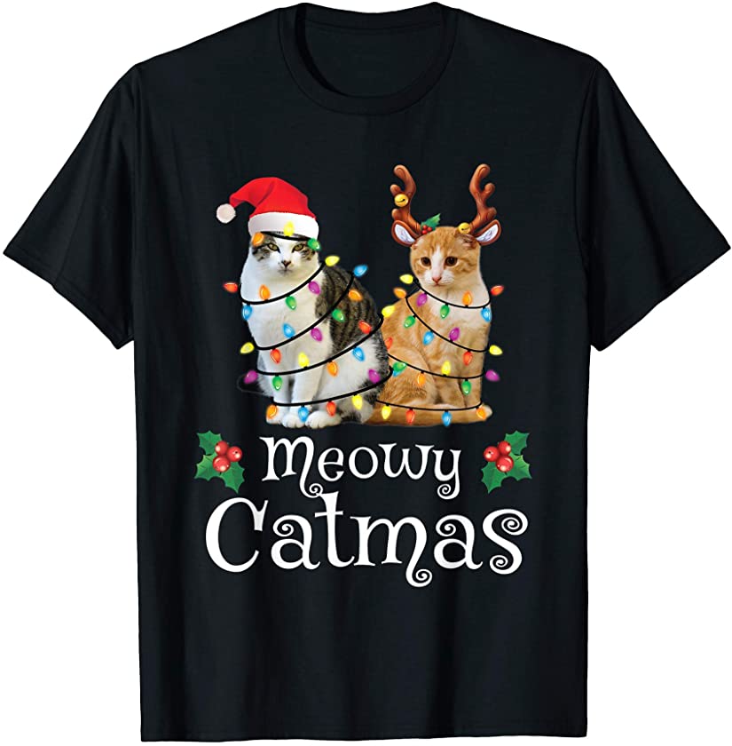 Christmas Cat Shirt Women Gift Kitten Cute Meowy Catmas T-Shirt