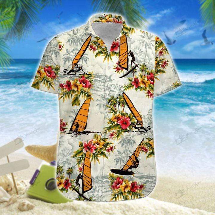 Windsurfing Yellow Tropical Flower Unisex Hawaiian Shirts – Beach Shorts