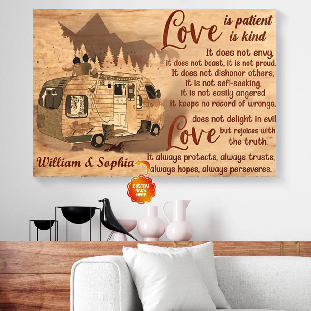 Custom Canvas Love Is Patient Is Kind Camping Hoizontal Canvas Wall Art Artistic Bedroom Wall Art